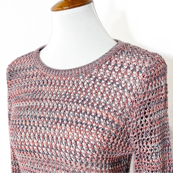 Joie Colorful Coral Crochet Open Knit Long Sleeve Pullover Sweater Top Small - Picture 3 of 10